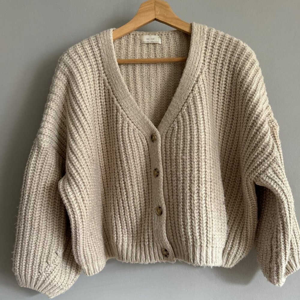 Oak + Fort cream chunky knit cardigan